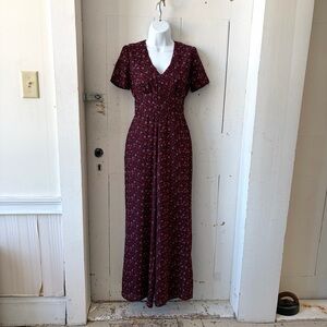 Miami Burgundy Ditsy Floral Print Jumpsuit